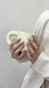 100% HANDMADE Artificial Nail Oval Shape Pomelo Champagne Gold Nude Cats Eye Phototpy Nails Fake Nails Reusable and Removable Nails with Toolkit