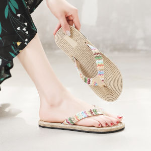 Flip Flops Womens Summer Outwear Fashion Flowers Flip-Flops Wedge Thick Sole Non-Slip Beach Slippers Shoes Net Red Ins Fashion