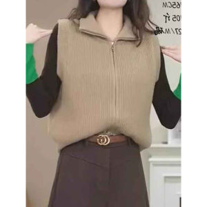 Autumn High Neck Double Zip Knit Vest