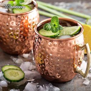 Premium 18.6oz 550ml Cocktail Wine Cup Moscow Mule Copper Mug Metal Cup Stainless Steel Beer Wine Coffee Drinkware Hammered Copper Finish 500ml Vintage Gift for Wedding/Party Keeps Drinks Cold Whiskey/Beer/Cocktail/Vodka/Tea