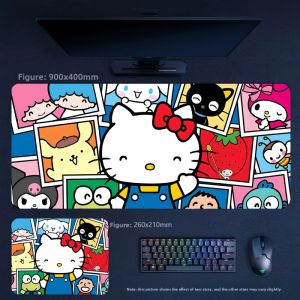 Sanrio | Ins Style Girls High-value Desktop Hello Kitty Leather Mouse Pad Cute Large Size 90x45cm Non-slip Non-slip Decorative Tablecloth