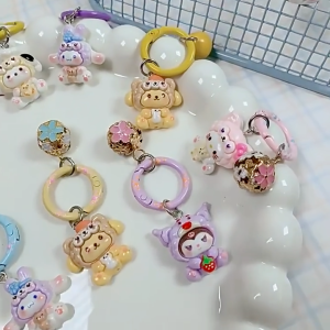Gantungan Kunci Cute Cartoon Bell Head Keychain Japanese INS Style Pendant Charm Friendship Gift