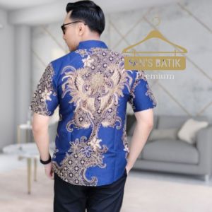 Kemeja batik pria slimfit JAYAKARSA Biru navy lapis furing/kemeja batik mewah lengan panjang dan pendek motif terbaru