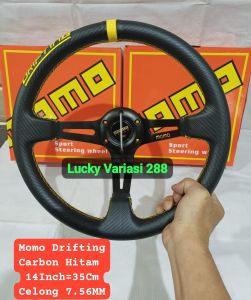 STIR  STEER SETIR  MOBIL RACING 14 INCH IMPORT MOMO DRIFTING CARBON TITANIUM PREMIUM BUNGLON SETIR RACING TRD CARBON PREMIUM DIAMATER 35CM IMPORT