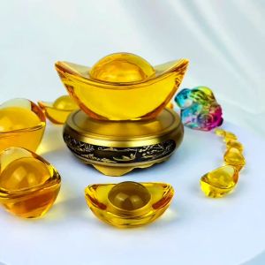 琉璃金元宝 龙纹元宝 招财水晶元宝 黄水晶摆件 聚宝盆 开业礼品 家居装饰 吉祥如意 招财进宝 家居摆件 风水摆件 祈福 拜神 转运 聚财 Ingot Home Decoration Feng Shui Ornaments