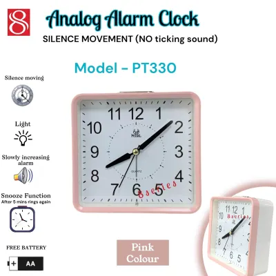 (SG SELLER) No ticking sound/ silence movement with light and snooze function analog alarm clock + Free battery
