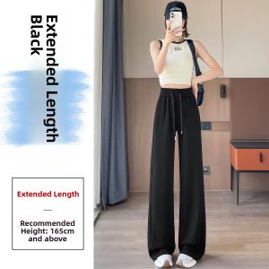 Blue Ice Silk Wide Leg Pants Womens Summer Thin High Waist Casual Sports Sweatpants Lazy Style Narrow Straight Banana Pants