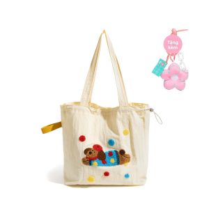 Túi tote canvas MABULA thêu hình thú đa năng dây rộng thoải mái