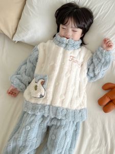 High Quality Coral Fleece Childrens Sleepwear Flannel Home Clothes Anti-Static Winter Pyjamas for Boys And Girls Home Suit