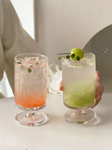 Creative Transparent Glass Cup with Stand for Fruit Tea And Cocktails Straight Body High Foot Elegant Design Bubble Water Cup