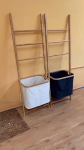 HEJJ Bamboo Towel/Laundry Ladder with removable Laundry Hamper