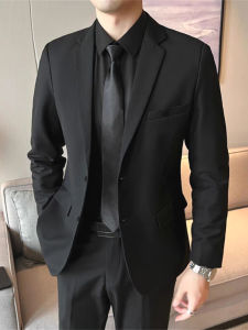 Black Casual Tailored Mens Suit Jacket Professional Commute Wedding Best Man Single-Breasted Slim Fit Youth Fashion