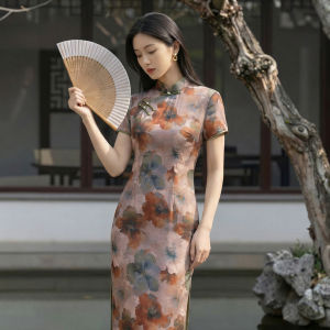 New Summer Retro Style Fitted Short Sleeve Womens Cheongsam Dress