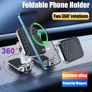 Universal Magnetic Foldable Car Phone Holder Double 360° Rotating Mobile Phone GPS Stand Support Rotatable Alloy Mount Bracket