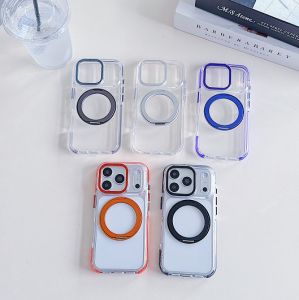 360° Rotate Metal Ring Bracket Transparent Phone Case For Apple iPhone Duo 18Duo 5G Shell Magnetic Stand Shockproof Fold Cover
