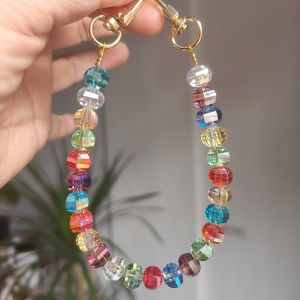 Super Shiny Handmade Beaded Crystal Double Buckle Luxury Womens Mobile Phone Chain Anti-Loss Pendant Decoration Accessories