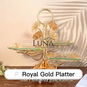 LUNA Royal Gold Platter Hari Raya Ins Grand Serving Platter Royal Gold Kitchenware Festival Dessert Bites Snack Platter