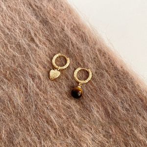 Asymmetric Tiger Eye Stone Heart Shaped Ear Cuffs Elegant Fashionable Small Batch Earrings Fashion Jewelry Ear Decorations