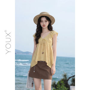 YOUXIANG | Áo Blouse Giảm Cân Cổ V Có Dây Rút