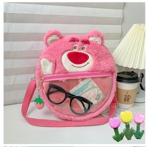 Túi xách Lông Gấu Dâu Lotso Trong Suốt Siêu Dễ Thương  Siêu Cute Lông Siêu Mịn Màu Hồng Pinkly