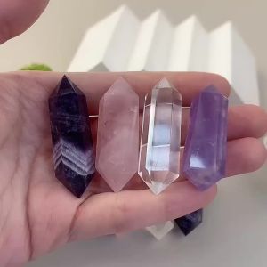 1PC Natural Clear Quartz Polished Crystal Hexagonal Double Terminated Points Meditation Reiki Healing DIY Mineral Jewelry Gift
