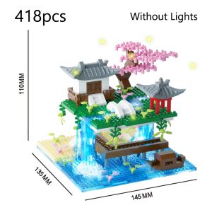 Tree House Mini Diamond Block Particle Peach Blossom Pool Traditional With Light Chinese Architecture Building Blocks Kids Gifts