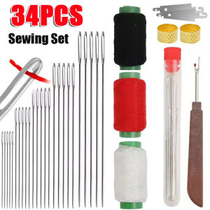 34PCS Sewing Tool Set with Storage Box Threader Thimble Seam Ripper Cotton Thread Sewing Set Household DIY Sewing Kit Portable Sewing Set