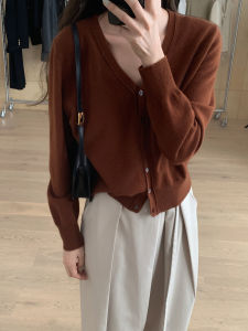 Wanna Autumn New 100 Wool Open Cardigan Classic V-neck Long Sleeve Loose Retro Sweater Jacket Womens Knittedwear