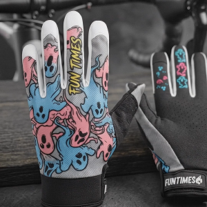 Full Finger Touchscreen Cycling Gloves FUN TIMES Colorful Ghost Print Anti-Slip Breathable Motorcycle Gloves