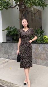 Đầm suông A hoạ tiết trung niên tặng mẹ cổ tim đính nút có túi - GR0345 (Hình thật shop tự chụp và quay video)