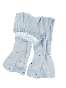 กางเกงลำลองผู้หญิงเอวสูงลายทางสีฟ้า กางเกงขายาวผ่าข้างผ้าลูกไม้สไตล์วันหยุดฤดูร้อน กางเกงขายาวทรงหลวมสบายๆ สำหรับผู้หญิง