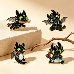 Bandai | 4 Chiếc Dễ Thương Rồng Đen Men Pin Bộ Hoạt Hình Sinh Vật Giả Tưởng Ve Áo Thổ Cẩm Mạ Vàng Phù Hiệu Cho Ba Lô Trang Trí Cosplay Phụ Kiện