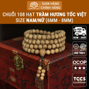 Vòng tay trầm hương tự nhiên chuỗi tràng 108 hạt Xưởng Mộc Việt trầm tốc Việt cao cấp size 6/7/8mm - vòng tay phong thuỷ may mắn bình an tài lộc