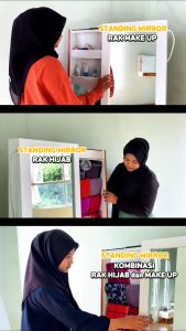 Kaca Standing Mirror Full Body Hijab & Makeup - Cermin Berdiri Rak Hijab dan Rak Make Up