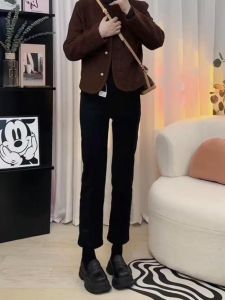 High Waist Straight Leg Black Jeans Womens Elastic plus Size Spring New Style Slimming Short plus Size Eighteen Smoke Tube Pants