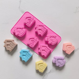 1pc 6-hole house shaped silicone mold 3D chocolate baking cake suitable for jelly ice bread DIY baking utensils