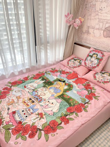 Ice Silk Cool Feeling Bedding Set 1.8m Size for Students in Dormitory Double Bed Quilt Cover Sheet Pillowcase Four Piece Set