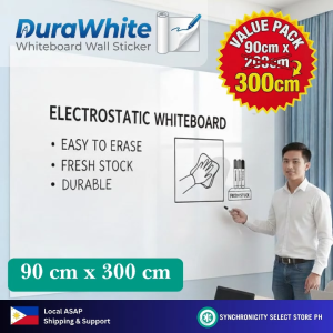 DuraWhite Electrostatic Wall Whiteboard Sticker Glue-Free Reusable Dry-Erase Whiteboard for Home Office Kids Drawing Study Brainstorming Smooth Wall Surfaces Cuttable to Fit Sizes 45×300cm 60×300cm 90×300cm Easy Install & Wipe Clean