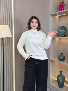 plus Size Womens Autumn Winter Thickened Long Sleeve Base Shirt Loose Fit Slimming Half High Collar Versatile Long T-Shirt Top