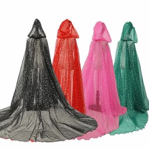 Vintage Wedding Party Sash Cape Long Tail Medieval Fairy Black green Shawl Gothic Wicca Robe Shinny Halloween Witch Cloak Hoode