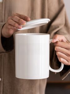 แก้วกาแฟดินเผาความจุขนาดใหญ่พร้อมฝาปิด แก้วน้ำดีไซน์เก๋ไก๋สำหรับผู้ชาย แก้วคู่พิเศษสำหรับคู่รัก