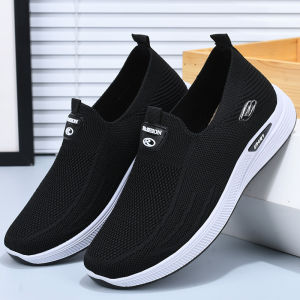 รองเท้าผ้าสไตล์ปักกิ่งแบบเก่าสำหรับผู้ชายรองเท้าคุณพ่อพื้นนิ่มกันลื่นรองเท้าทำงานเชฟสีดำรองเท้าโลฟเฟอร์กีฬาลำลองแบบสวมเท้า