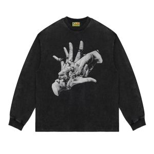 Goodgod Heavyweight Pure Cotton Long Sleeve T-Shirt Oversize Trendy Casual Comfortable Breathable Handkerchief Design