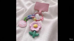 Cartoon Bear Cute Flower Hanging Phone Chain for IPhone Women Girls Phone Charm Bracelet Strap Anti-Lost Ring Jewelry Keychain