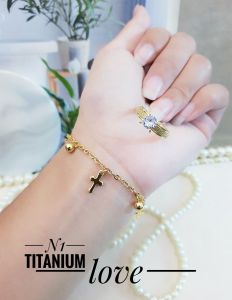 Set Gelang Salib Free Cincin Titanium Perhiasan Wanita Dewasa XDS2311B