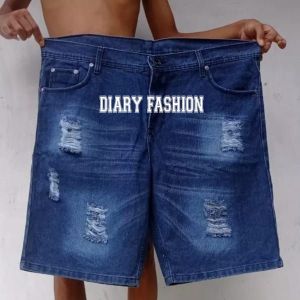 Jeans Sobek Pendek Jumbo Pria Dewasa Besar Denim Big Size 33-44/Celana Pendek Sobek Pria Jumbo