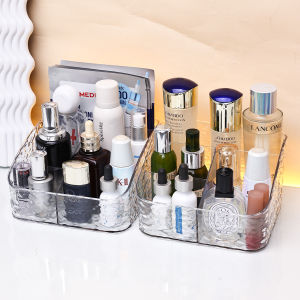 1pc Acrylic 4-Panel Cosmetics Storage Box with Vertical Stripes/Water Ripples Desktop Childrens Hair Accessories Storage Box