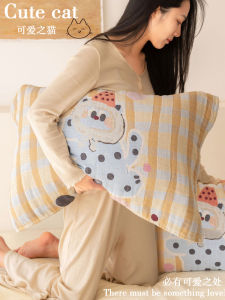ผ้าห่มศีรษะแมวผ้าฝ้ายแท้สำหรับผู้หญิง ผ้าห่มศีรษะผ้าฝ้ายระบายอากาศได้ดี ผ้าห่มศีรษะผ้าฝ้ายแท้สำหรับคู่รักน่ารักและนุ่ม