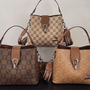 YOOXI กระเป๋าถือกระเป๋าสะพายไหล่สำหรับสตรีฝรั่งเศสย้อนยุคความจุขนาดใหญ่กระเป๋าทรงถังแฟชั่นพิมพ์ลายวัสดุ PU