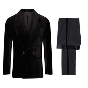 Mens Two-Piece Suit Black Velvet Jacket with Black Pants Shawl Lapel Blazer Groom Tuxedos Wedding Prom Dinner Banquet